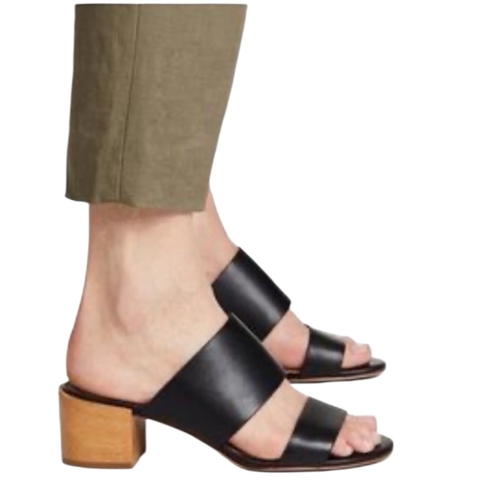 Madewell The Kiera Mule Chunky Wooden Block Black Leather Heel Sandal SZ 9 - Picture 2 of 15